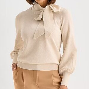 Liz Claiborne Gold Shimmer Sweater with Side Neck Tie